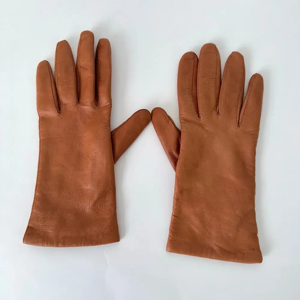 Astor One Soft Leather Gloves Cognac Brown Size 6.5